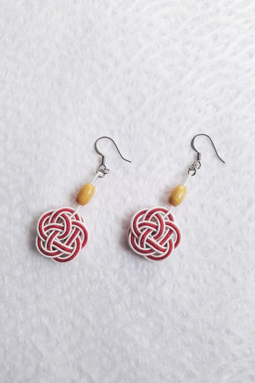 Mizuhiki-red-earrings-silver-hooks