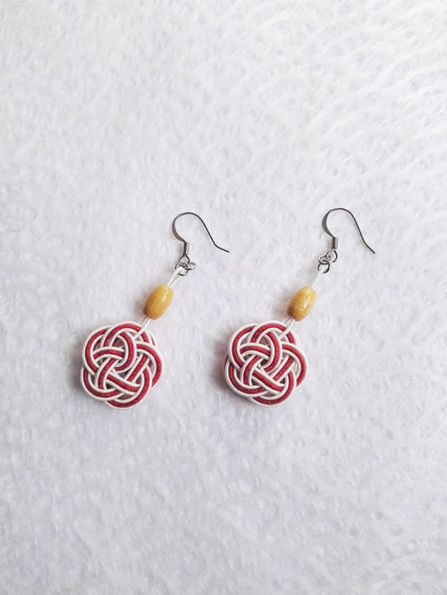 Mizuhiki-red-earrings-silver-hooks