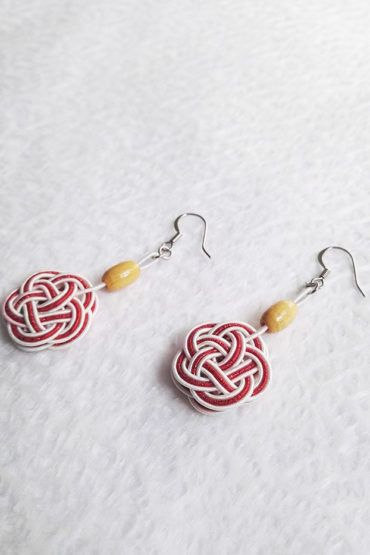 Mizuhiki-red-earrings-silver-hooks