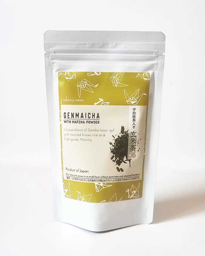 Genmaicha green tea with matcha and toasted brown rice from Kyoto, Japan, available in 50g and 100g packs. at j-okini in Malta