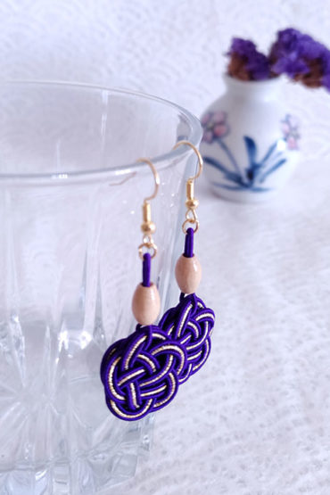 Mizuhiki-Purple-Earrings-Gold-hooks-1