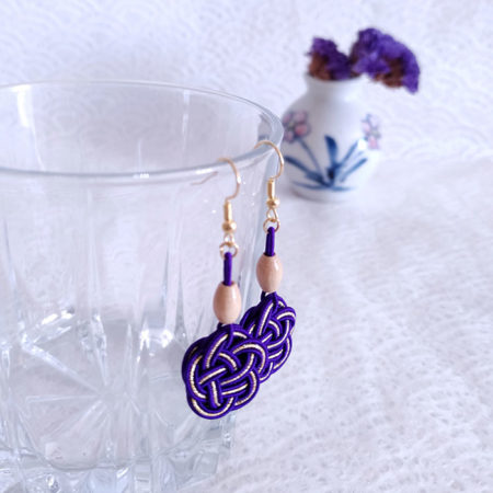 Mizuhiki-Purple-Earrings-Gold-hooks-1