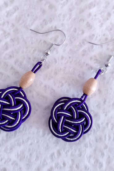 Mizuhiki Purple Earrings Silver hooks