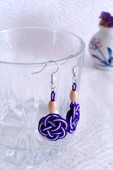 Mizuhiki-Purple-Earrings-Silver-hooks