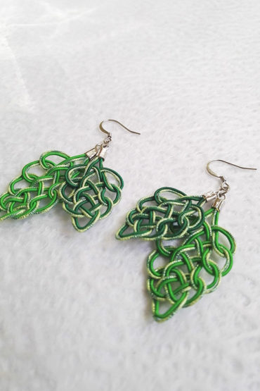 Mizuhiki-green-earrings-silver-hooks