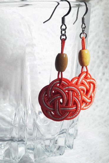 Mizuhiki-orange-earrings-silver-hooks