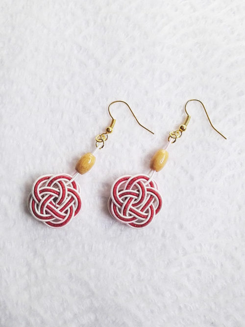 Mizuhiki-red-earrings-gold-hooks