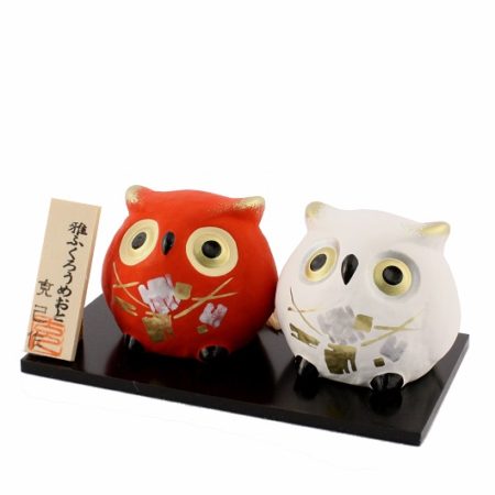 Japanese owls pottery bell Newly-weds