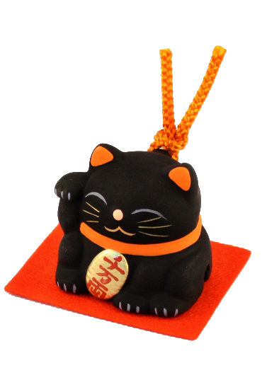 Maneki-neko unglazed ceremics bell black