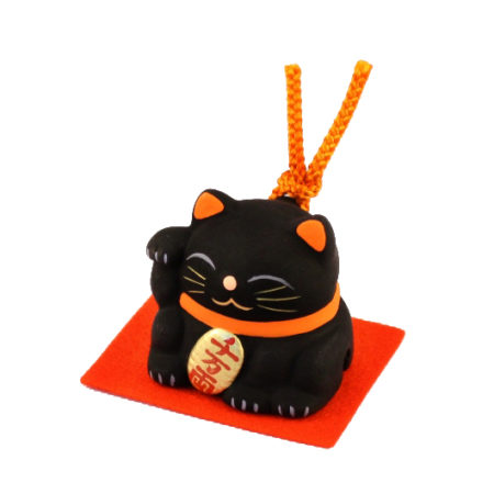 Maneki-neko unglazed ceremics bell black