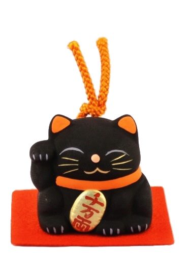 Maneki-neko unglazed ceremics bell black 2