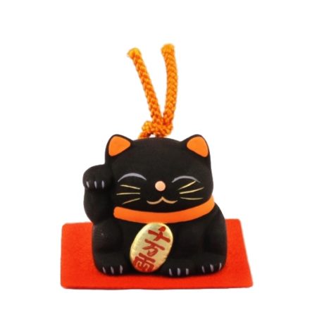 Maneki-neko unglazed ceremics bell black 2