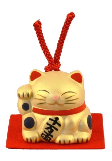 Maneki-neko unglazed ceremics bell gold 2