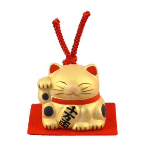 Maneki-neko unglazed ceremics bell gold