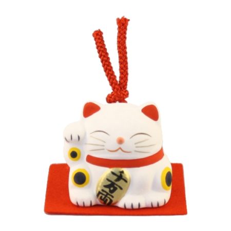 Maneki-neko unglazed ceremics bell white 2