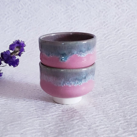 Kiyomizu ware handmade Sake pair cups pink