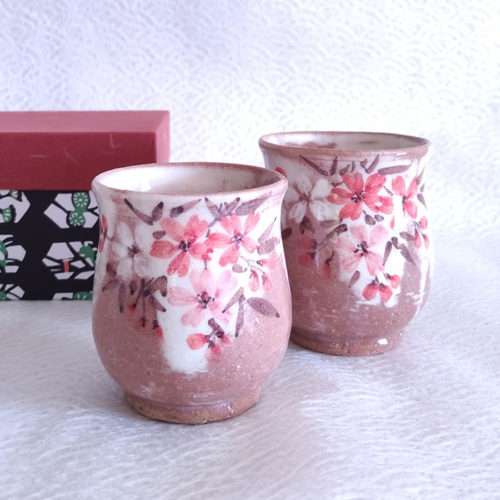 Handmade Yunomi Tea Cups Pair Akebono Sakura