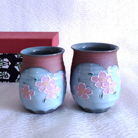Handmade-Yunomi-Tea-Cups-Pair-Yakishime-Sakura