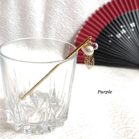Kanzashi-hair-stick-pearl-&-leaves-purple