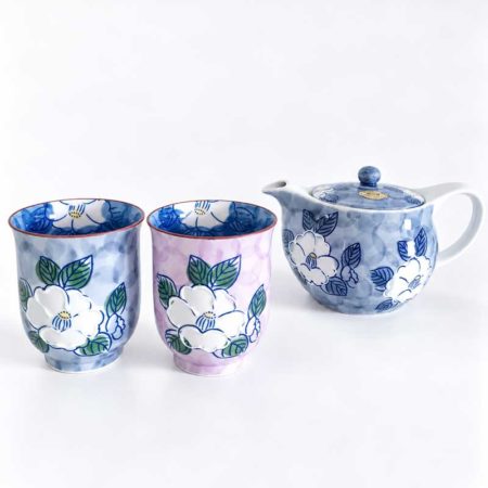 Arita ware Teaset Tsubaki design with icchin technique made in Japan
