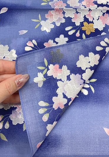 Japanese Handkerchief Kyo Yuzen Sakura | Dark Blue