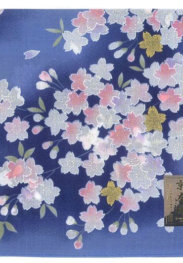 Japanese Handkerchief Kyo Yuzen Sakura Dark blue