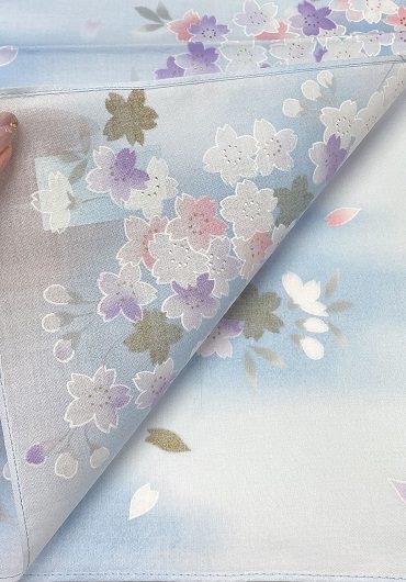 Japanese Handkerchief Kyo Yuzen Sakura blue