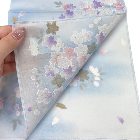 Japanese Handkerchief Kyo Yuzen Sakura blue