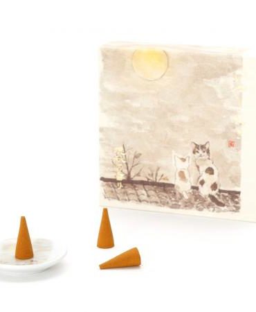 Japanese Incense Corns & Cat Plate Set