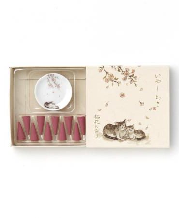 Sakura Incense Corns & Cat Plate Set 3