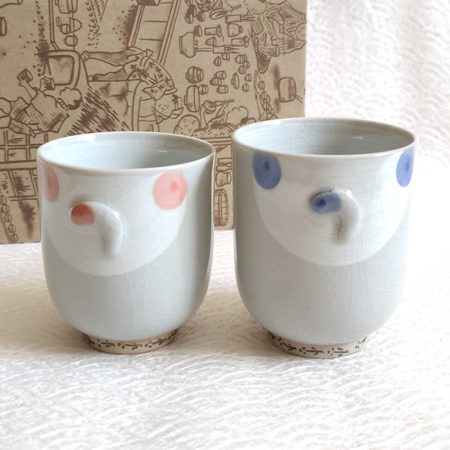 Japanese Yunomi Teacup Pair Shippo Neko