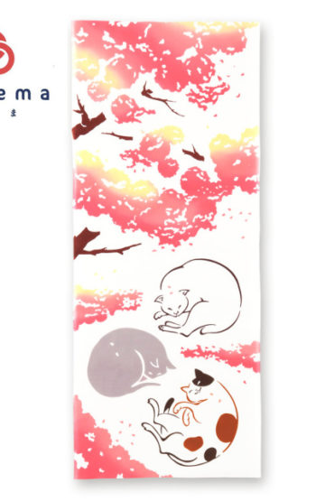 Tenugui Towel Chusen Dye Ohanami Neko