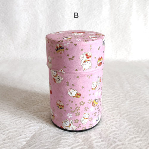 Japanese-Tea-tin-(medium)-Light-Pink-Maneki-neko