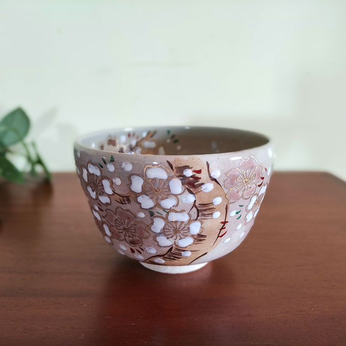 Kiyomizuware Handmade Matcha bowl Sakura Fubuki jokini Products from Japan
