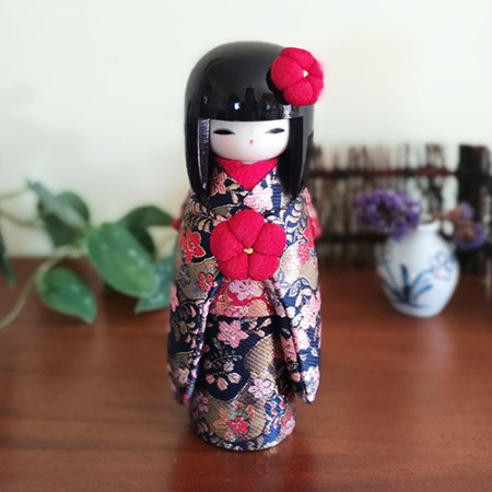 Japanese Kokeshi doll Kyo Bijin | Kinran Dark Blue