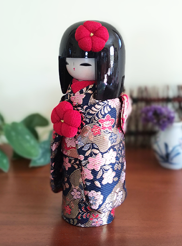 Japanese Kokeshi doll Kyo Bijin | Kinran Dark Blue j-okini malta