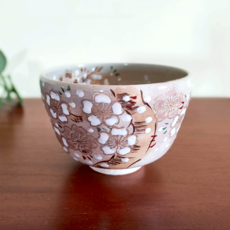 Kiyomizu-ware Handmade Matcha bowl Sakura Fubuki