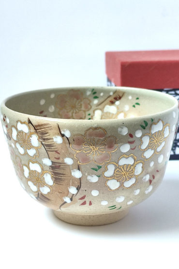 Kiyomizu-ware Handmade Matcha bowl Sakura fubuki, Available at j-okini.com in Malta