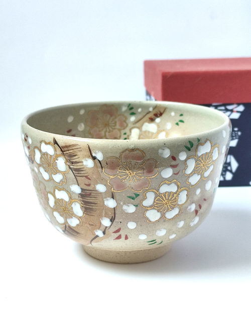 Kiyomizu-ware Handmade Matcha bowl Sakura Fubuki - j-okini