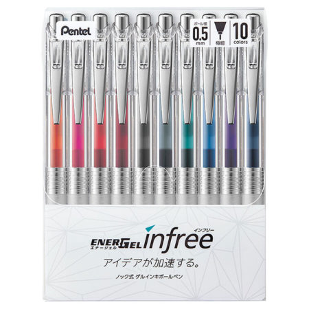 Pentel-EnerGel-Infree-0.5mm-Ballpoint-Pen-10-color-set-2