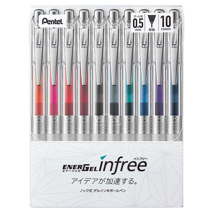 Pentel EnerGel Infree 0.5mm Gel Pen 10 color set - j-okini