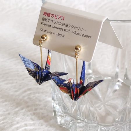 Handmade-Origami-earring-crane-dark-blue-1