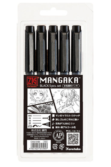 ZIG-Cartoonist-MANGAKA-Black-5pcs-Set-1