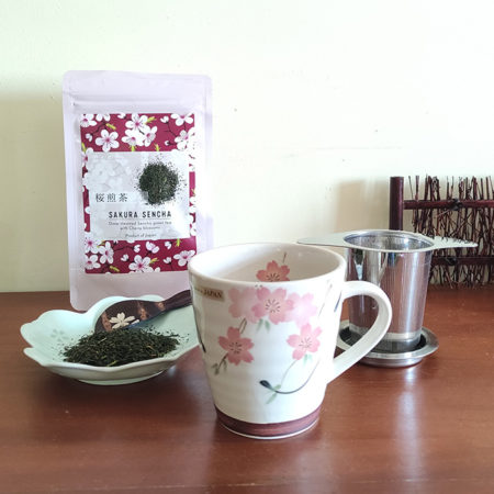 Sakura-Sencha-with-Sakura-mug-and-infuser-basket