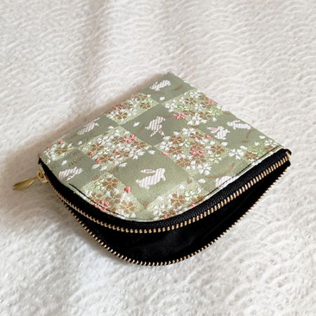 Kimono wallet with L Shape Zip | Green Bunny