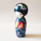 Akikaze Creative Kokeshi doll in dark blue kimono with dragonfly motif by Izumi Oki. Available at j-okini.com in Malta