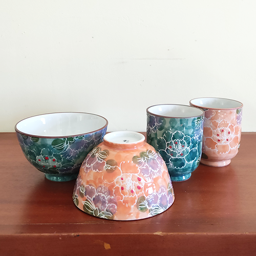 Arita ware Rice bowls and Tea cups gift set Botan Peony porcelain tableware j-okini malta