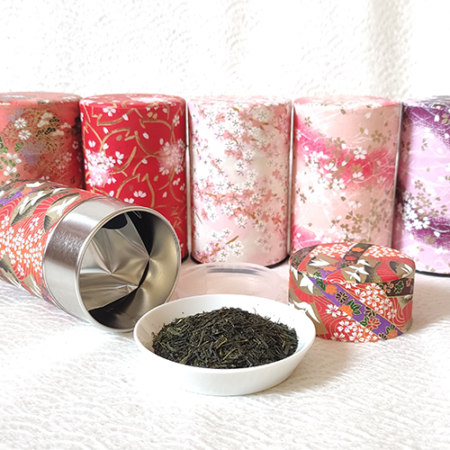 Japanese sencha tea in a tin covered with Washi