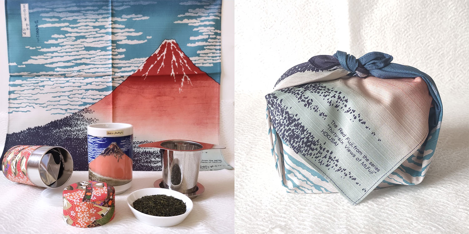 Japanese tea gift set with furoshiki wrapping