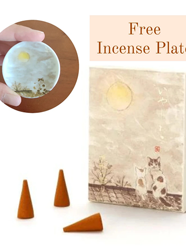 Japanese Incense Cones Cat Autumn with a Free Incense Plate
